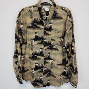 Columbia Labrador Dog Button Down Twill Shirt Size L Brown Hunting River Lodge